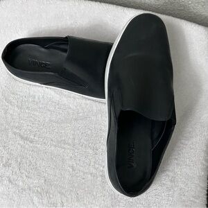 Vince Slip On Black Leather Sneakers Womens Size 8M
